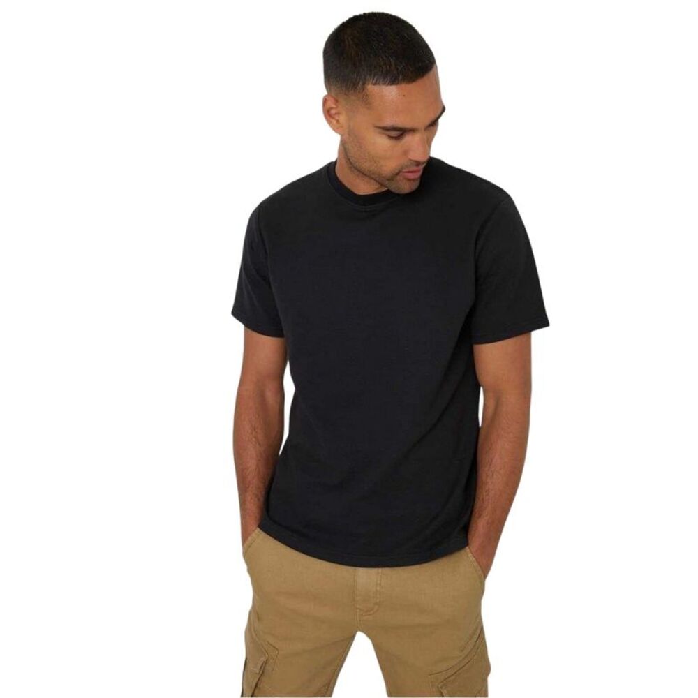 Threadbare Mens Textured Crew Neck Regular T-Shirt / Black